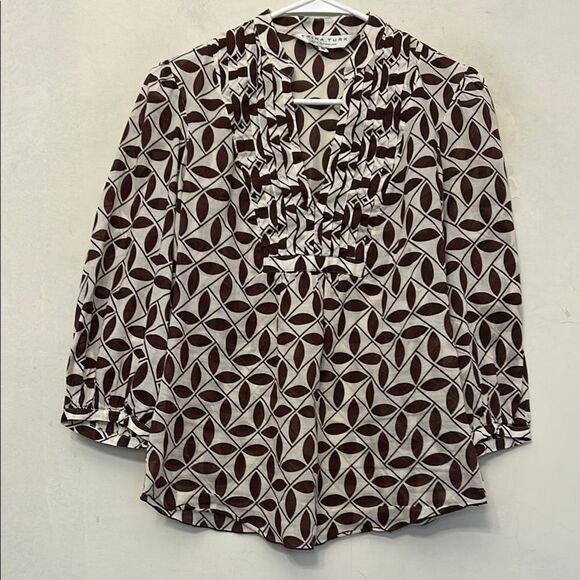 Trina Turk Brown White  Leaf Patterned  Women's Blouse Size S EUC - Picture 1 of 8